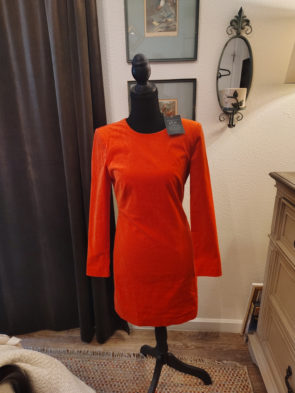 J. Crew Bright Orange Velvet Long-Sleeve Shift Dress
